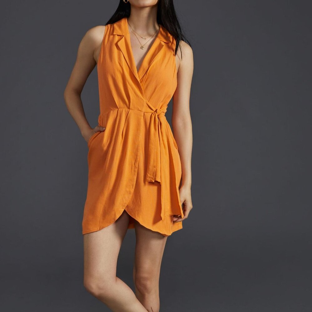 By Anthropologie Linen Wrap Mini Dress
